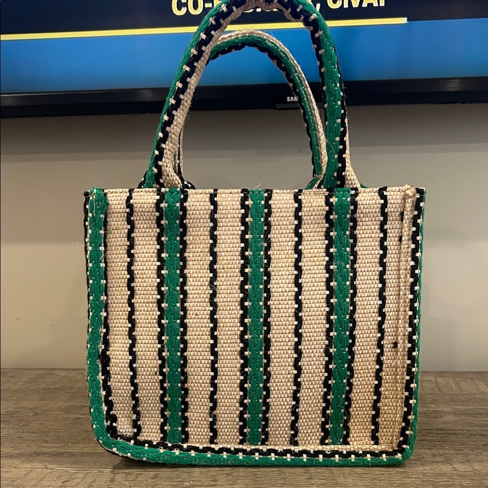 H&M Green and Black small Striped Tote w crossbody belt